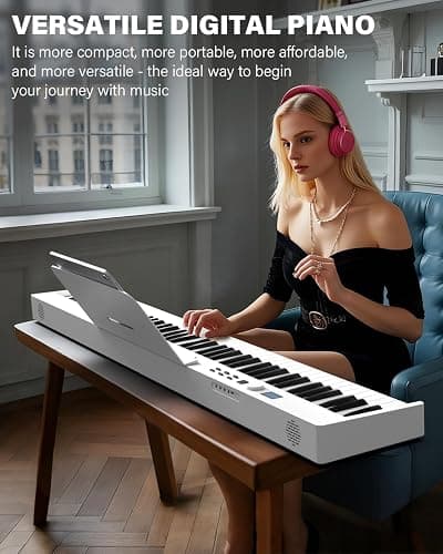 AiJoy 88-Key Piano Keyboard with Semi-Weighted Keys Portable Folding Piano, 128 Tones, Speakers, USB-MIDI, Carry-Bag, Sustain Pedal, Stand Electric Keyboard Piano for Beginners, White thumbnail 8