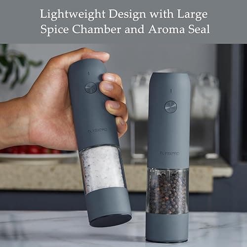 Electric Salt and Pepper Grinder Set with USB Rechargeable, Automatic One Hand Operation with Adjustable Coarseness, Pepper Mill Grinder Refillable with LED Light (2 Packs, Black&White) thumbnail 4