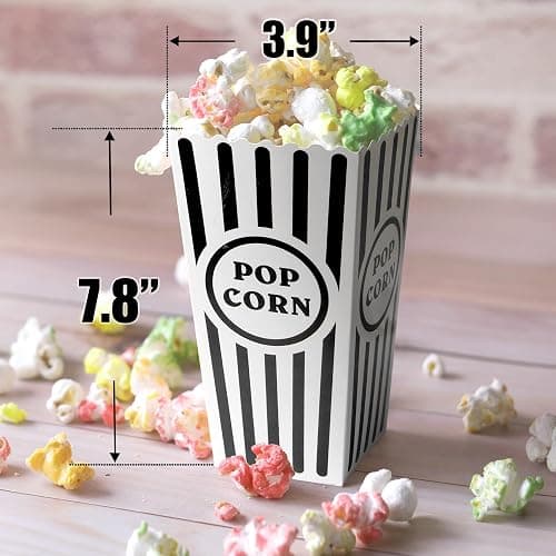 Novelty Place 12 Pcs Classic Popcorn Boxes, 46 oz Black and White Striped Cardboard Popcorn Container for Movie Night Party - 7.8" Tall x 3.9" Square thumbnail 3
