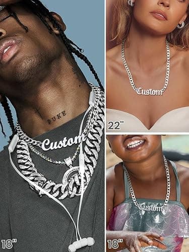 GoldChic JEWELRY Name Necklace Personalized for Men, Womens Custom Name Plate Chain, Stainless Steel Customized Old English Nameplate Choker with Curb Chains Custom, 16 inches to 30 inches thumbnail 2
