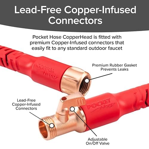 Pocket Hose Copper Head w/New Pocket Pivot Expandable Garden Hose 25 FT, AS SEEN ON TV, Swivels 360°, Advanced Tri-Tex Tubing & Force Field Jacket, 3X Stronger, Lead-Free, No-Kink, Anti-Burst w/APT thumbnail 9