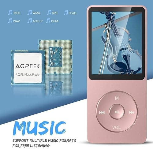 AGPTEK A02PL 64GB MP3 Player, 70 Hours Playback Lossless Sound Music Player, Supports up to 128GB(Rose Gold) thumbnail 3