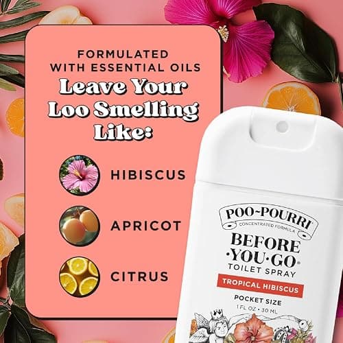 Poo-Pourri Before-You-Go Pocket Toilet Spray, Travel Essentials, Tropical Hibiscus, 1 Fl Oz, Up to 50 Uses, On-The-Go Bathroom Odor Deodorizer with Essential Oils, TSA Approved Size, Hibiscus, Apricot thumbnail 8