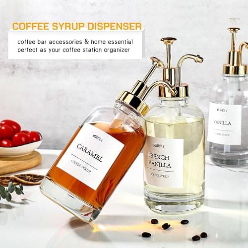 MHDCLY Coffee Bar Accessories, Coffee Syrup Dispenser - 4pack,16.9oz Syrup Dispenser with Labels,Syrup Pump Dispenser for Coffee Bar(Gold Pump) thumbnail 6