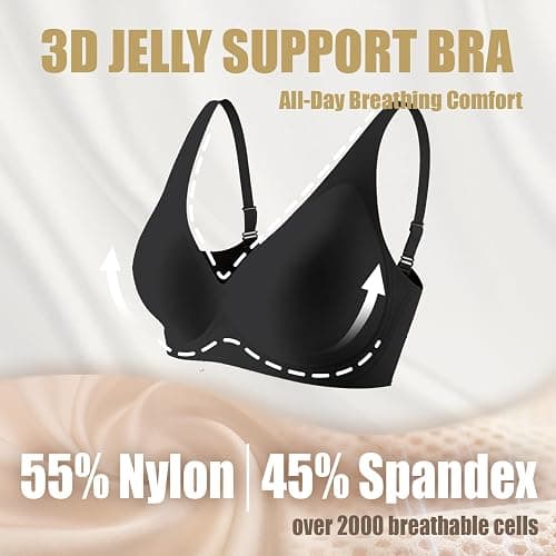 Jelly Wireless Bra Deep V Push Up Seamless T-Shirt Comfortable Plunge No Underwire Bras with Adjustable Straps Everyday Bras thumbnail 3