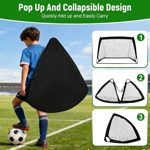 Kids Soccer Goals for Backyard Set - 2 Pack of 4' x 3' Portable Pop Up Soccer Nets, Training Equipment with Soccer Ball, Soccer Set for Kids Toddler and Youth Outdoor Games, Sports, Gifts thumbnail 4