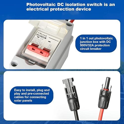 DC Isolator,Jadeshay 1 String Solar PV Combiner Box, with 500V 32A Protection Circuit Breaker 1 in 1 Out PV DC Circuit Breaker Switch IP66 Waterproof Photovoltaic Junction Box, for Solar Panel System thumbnail 5