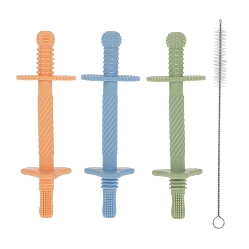 Nuby Sensory Silicone Tube Teethers - (3 Pack) Textured Infant and Baby Teether Toys - 3+ Months - Orange, Blue, and Green - Image 1
