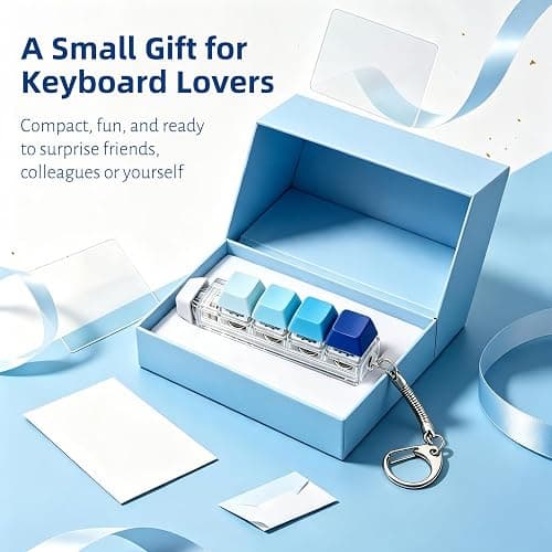 Keyboard Fidget Toy, 5-in-1 Decompression Button Clicker Keychain with Glowing LED, Portable Tactile Sensory Toy, Christmas Stocking Stuffers Gift for Adults Teens, Stress Relief ASMR (Blue) thumbnail 7
