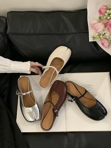LokoLucx Tabi Shoes Mary Jane Mules Flats for Women Split Toe Strips Slip-On Slides Convenient Breathable Comfortable Casual Round Toe Retro Slippers Spring Summer Fall Back to School thumbnail 9