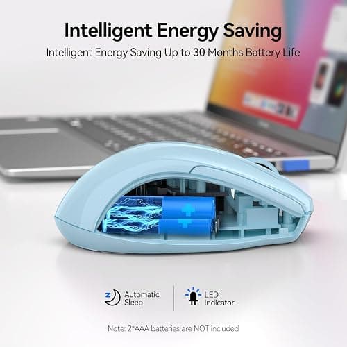 TECKNET Wireless Mouse (2.4G & BT5.0/3.0) Silent 4800 DPI Computer USB A & Bluetooth Mouse 6 Buttons, Wide Compatibility - Lightblue thumbnail 6