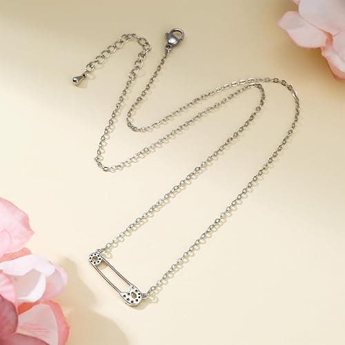 Medsor Safety Pin Necklace Paper Clip Pendant Cubic Zirconia Saftey Pin Necklace Choker For Women Gift thumbnail 5