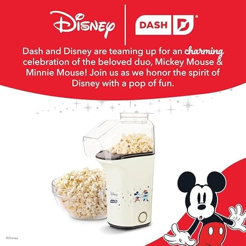Disney DASH Fresh Pop Popcorn Maker - Oil-Free, Air Popcorn Popper - With Measuring Cup & Recipe Guide - Perfect for Movie Nights - 16 Cups, Mickey & Minnie Design thumbnail 6