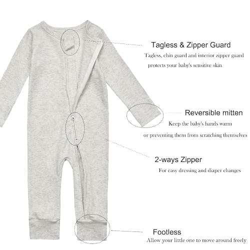 Aablexema Baby Cotton Footless Pajamas with Mitten, 3-pack Infant Romper Zip Up One Piece Jumpsuits Outfit thumbnail 3