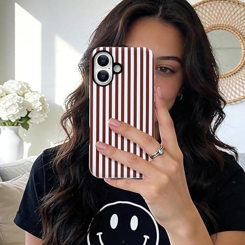 NITITOP Compatible with iPhone 16 Plus Case Cute Matte Magnetic Compatible with MagSafe Vertical Striped for Woman Girl Man Boy Hybrid 2 Layers Back Shockproof Protective Cover - Wine Red White thumbnail 7