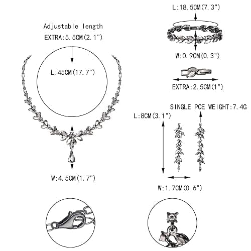 EVER FAITH Austrian Crystal Bridal Bridesmaid Jewelry Sets, Elegant Marquise Rhinestone Leaf Necklace Dangle Earrings Tennis Bracelet Set for Women thumbnail 4
