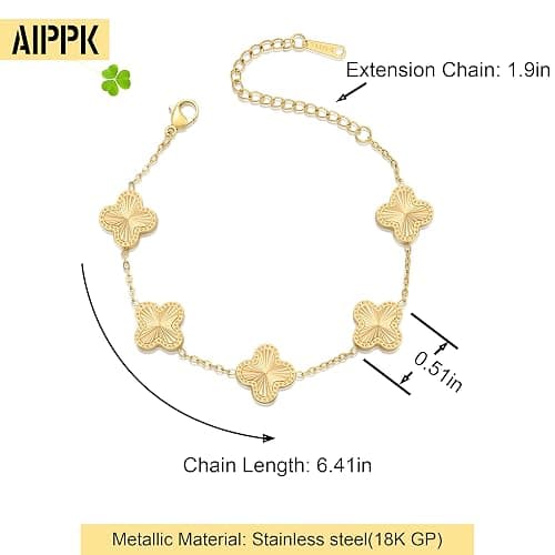 AIPPK 18K Gold Plated Clover Bracelet Dupes Gold Lucky Bracelet for Women Flower Four Leaf Bracelets Danity Jewelry Gifts for Women thumbnail 2