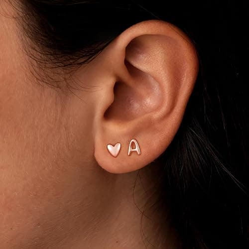 JIAOGE Stud Earrings for Girls Gifts - 2 Pairs S925 Sterling Silver Post Real Gold/Rose Gold Plated Heart Initial Stud Earrings for Girls Teen Girl Gifts Hypoallergenic Earring for Women Jewelry thumbnail 2