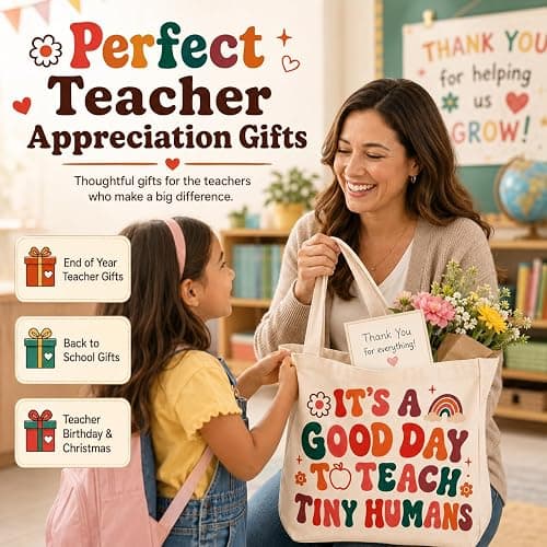 JIOIGFTSY Teacher Canvas Totes Bag Teacher Appreciation Gifts for Women | Teacher tote bags with “It’s a Good Day to Teach Tiny Humans” print; canvas tote bag for women, school, work, and daily use thumbnail 5