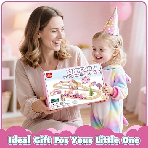 Lehoo Castle Wooden Train Set - Unicorn Train Set for Toddlers 2-4, Wooden Train Track Toddler Girl Toys, Pink Train Fantasy Toys for 3 4 5 6 7 Year Old Girl thumbnail 5