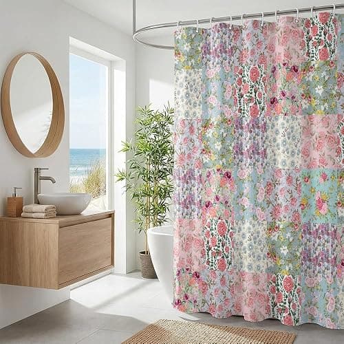 KLYOHAUS Vintage Floral Collage Shower Curtain,180x180cm • Semi-Transparent Water-Resistant Polyester • Includes 12 Hooks • Rustic Decor thumbnail 5