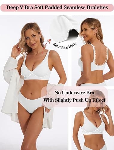 BOUFOR Deep V Bra Low Cut Sexy Push Up Bralettes for Women Padded Comfy Smoothing Wireless Lifting Bras Seamless Bralette thumbnail 2