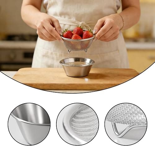 304 Stainless Steel Rice Washer & Small Colander: 5.5-Inch Fruit Washing Bowl with Strainer, Multifunctional Rice Strainer (700ML) thumbnail 3