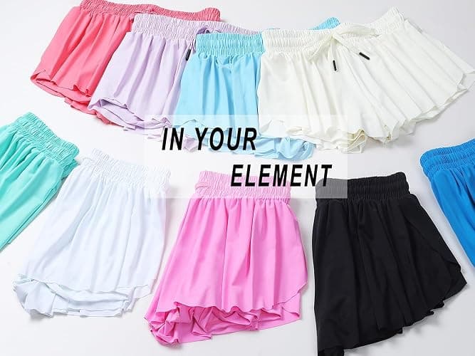 Girls Butterfly Shorts Kids Flowy Short 2-in-1 Girl's Skirts Athletic Skorts with Pocket thumbnail 4