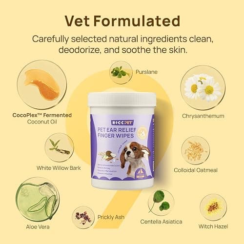 HICC PET Ear Cleaner Finger Wipes for Dogs & Cats, Vet-Recommended Dog Ear Infection Treatment to Relief Itching & Inflammation, Remove Wax, Dirt & Stop Smelly, Non-Irritating, 50ct(Coconut Scent) thumbnail 5