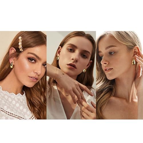 Teardrop Chunky Earrings for Women Trendy Hoop Earring Set Earring Dupes, Fashion Gold Large Drop Earrings thumbnail 5