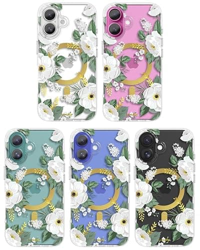 SCORPIFY for iPhone 16 Case [Compatible with MagSafe] with White Rose Floral Design, Cute Clear Flower Magnetic Phone Cover for Women Girls, [Non Yellowing] Slim Bumper with Gold Accents thumbnail 7