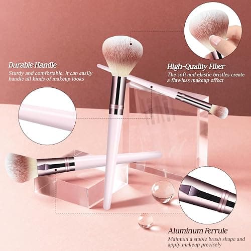Makeup Brush Set, Premium Synthetic 10 PCS Makeup Brushes, Travel Makeup Brush Set with Soft Hairs, Makeup Brushes Set Professional for Blush, Eyeliner, Eyeshadow, Concealer, and Foundation (Pink) thumbnail 4