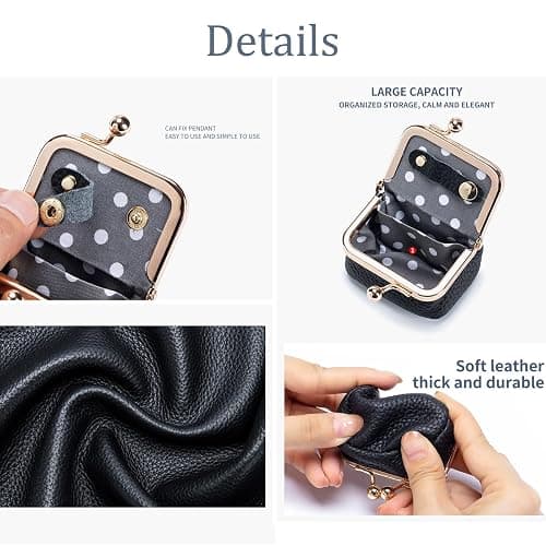 Genuine Leather Mini Jewelry Box, Portable Vintage-Inspired Genuine Leather Coin Purse Jewelry Case with Kiss Lock, Mini Travel Ring Box for Women for Earring/Ring/Necklace/Bracelet(Red) thumbnail 5