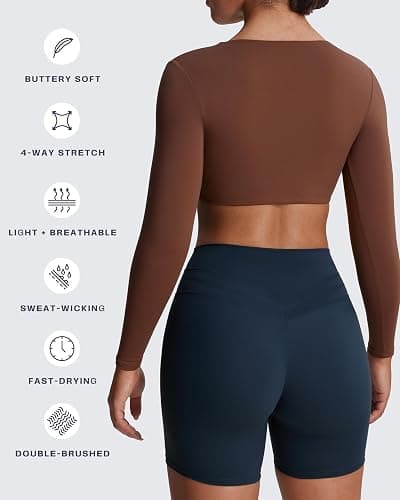 Aoxjox Long Sleeve Crop Tops for Women Sienna Twist Deep V Workout Cropped T Shirt Top thumbnail 4
