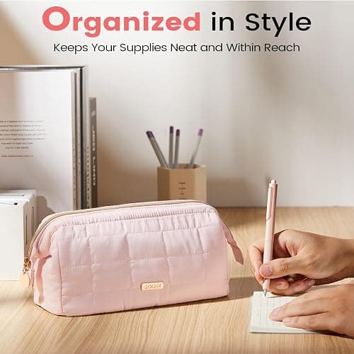 Sooez Large Pencil Case Pouch, Soft Pencil Bag with Zipper, Pen Bag Wide Opening, School Supplies Cute Pencil Case for Girls Boy Men Women, Beige thumbnail 7