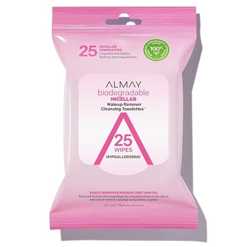 Almay Makeup Remover Cleansing Towelettes, Biodegradable Micellar Water Wipes for Sensitive Skin, Hypoallergenic, Cruelty- & Fragrance-Free, 25 Count - Image 1