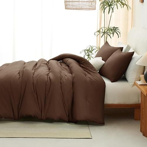 CozyLux Queen Comforter Set Brown, 3 Pieces Solid Breathable Quilted Style Bedding Sets, Luxury Fluffy Soft Bed Set with Down Alternative Comforter for All Season (1 Comforter & 2 Pillowcases) thumbnail 9