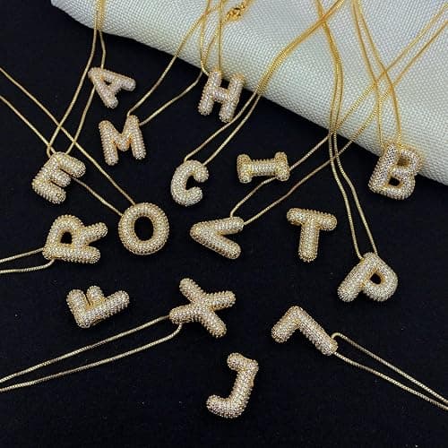 Bubble Letter Necklace For Women, Balloon Initial Letter Alphabet Pendant 18k Gold Plated Dainty Zirconia Inlaid Necklaces Fashion for Women Jewelry Gifts thumbnail 4