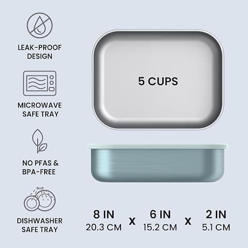 Bentgo MicroSteel Leak-Proof Lunch Box - Microwave-Safe, Oven-Safe, Bento-Style Container with Removable Divider, Airtight Lid, Sustainable Design, Odor & Stain Resistant (Aqua) thumbnail 3