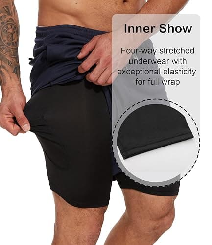 Kinglaman 4 Pack Mens 2 in 1 Running Workout Shorts with Liner, Gym Athletic Quick Dry Sport Shorts with Pockets thumbnail 4