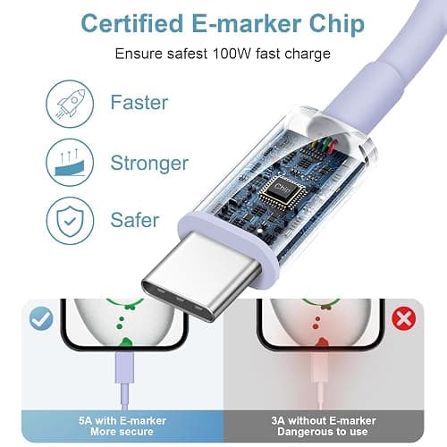 USB to USB C Cable for iPhone 17 16 Type C Carplay 2Pack 5FT Cable Purple | Fast Charging Carplay Cable, USB C Carplay Cord Compatible with iPhone 17 16 15 thumbnail 4