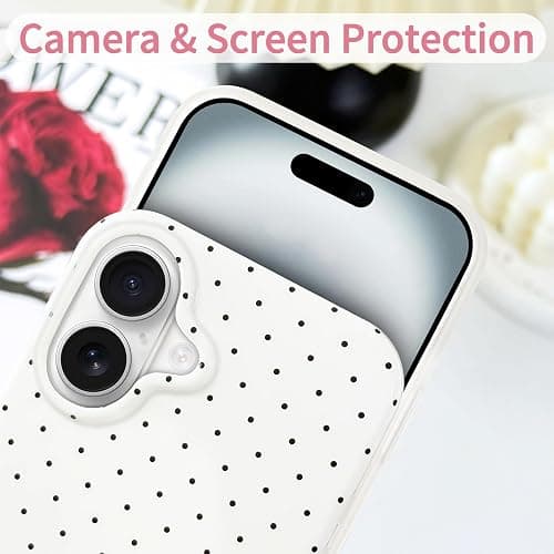 Hython for iPhone 16 Case Cute Polka Dot Aesthetic Design Simple Cover 6.1", Thin Slim Anti-Scratch Soft TPU Bumper Shockproof Rubber Protective Phone Cases for Women Girls Girly Boys, White thumbnail 3