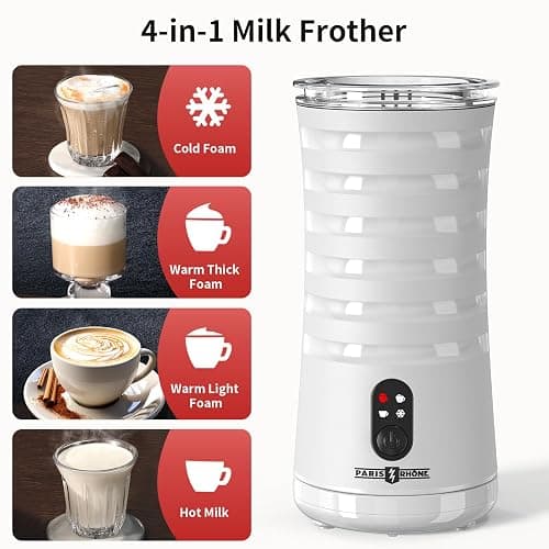 Milk Frother, Paris Rhône 4-in-1 Milk Steamer and Frother, Hot & Cold Foam Milk Warmer with Temperature Control, Auto Shut-Off Frothers for Coffee, Latte, Cappuccino, Macchiato thumbnail 4