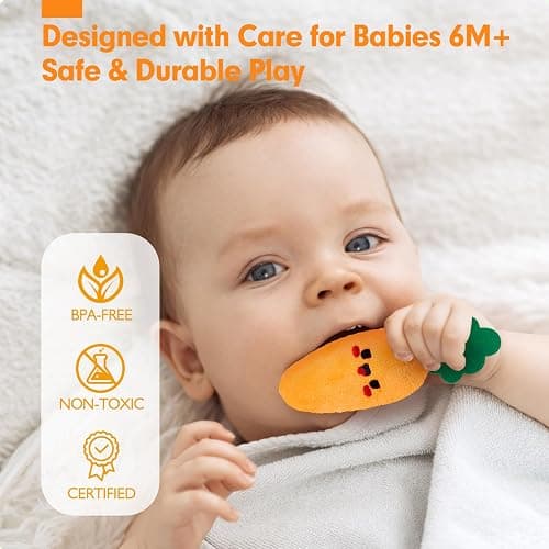 hahaland Baby Toys 6-12 Months - Fruits Vegetables Garden Plant Plush - 6 Month Old Toys Montessori Sensory Toy Carrot Flower with Rattles Mirror Squeaker Textures Crinkle Tissues Christmas Baby Gifts thumbnail 7