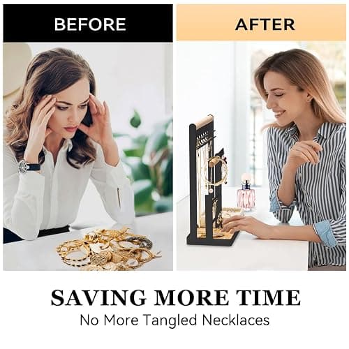 DreamGenius Jewelry Organizer Stand with Velvet Ring Holder, 4 Tier Jewelry Holder Organizer with 15 Hooks for Necklaces and 16 Holes for Earrings, Black thumbnail 5
