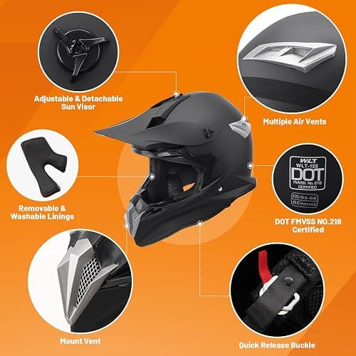 OUMURS Adult Motocross Dirt Bike Helmet with Goggle, Gloves & Mask - DOT/FMVSS-218 Off-Road Motorcycle & ATV Helmet with Adjustable Sun Visor thumbnail 2
