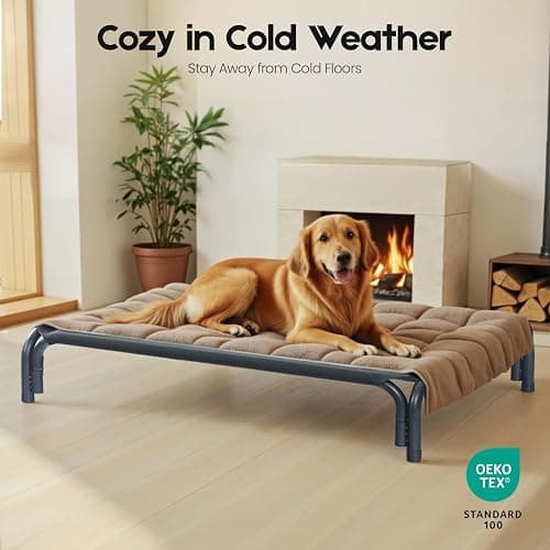 Elevated Dog Bed Raised Outdoor Dog Cot for Extra Large Dogs, Installation Requires No Tools, Frame with Washable Cooling Breathable Mesh Anti-Slip Feet, Indoor Pet Bed, Black, 48.8 Inches thumbnail 9