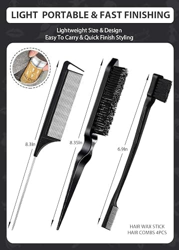 Slick Back Hair Brush, Hair Wax Stick 4Packs Set - Wax Sticks for Hair Flyaways, Baby Hairs, Edge Control - Sleek Ponytail & Bun Accessories for Women Kids & Girls thumbnail 3