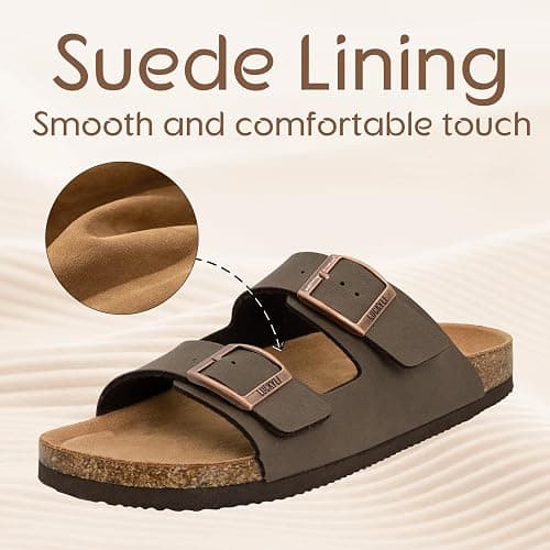 LUCKYLI Kids Sandals for Boys Girls Cork Footbed Slide Sandals with Adjustable Straps Non-slip Summer Slippers for Indoor Outdoor (Little/Big Kids) thumbnail 3