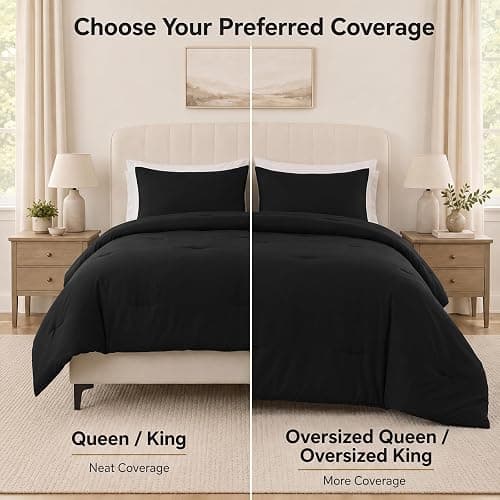 CozyLux Full Comforter Set, 3 Pieces Down Alternative Bedding, Black | 270 GSM All Season Comforter with 4 Corner Tabs for Use as a Duvet Insert, OEKO-TEX Certified, 2 Pillowcases, 82 x 86 in thumbnail 6
